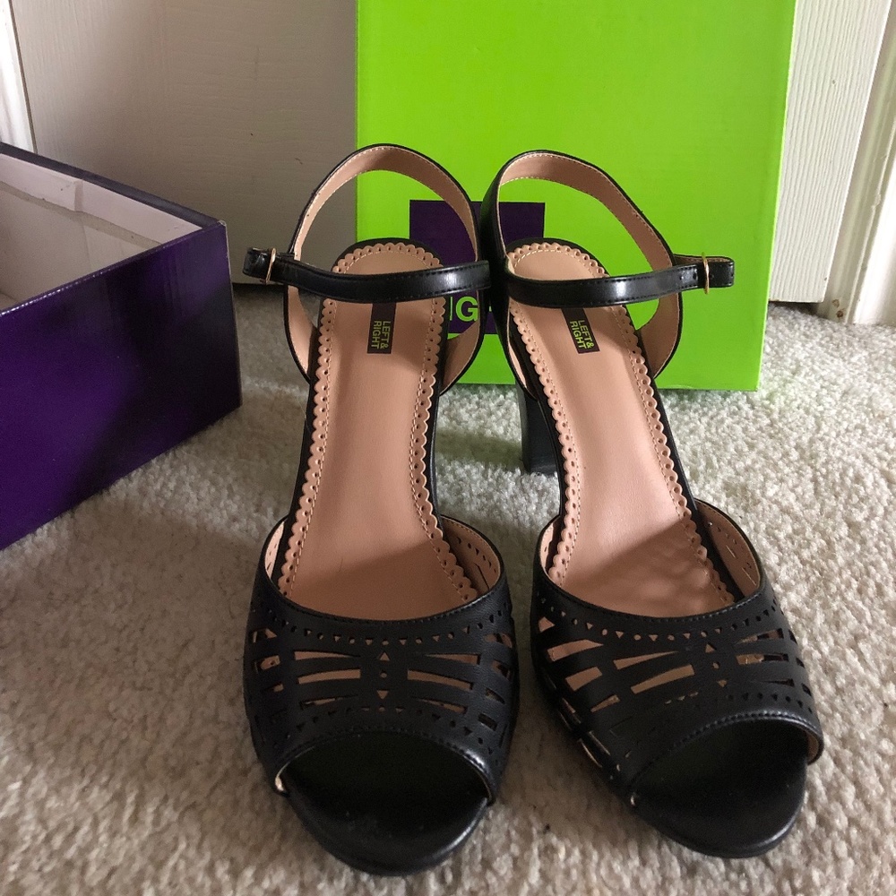 Left & Right black open toe pumps